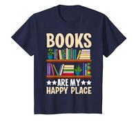 Books are My Happy Place T-Shirt, Youth, Navy Blue, Small
