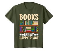 Books are My Happy Place T-Shirt, Youth, Olive Green, 2T