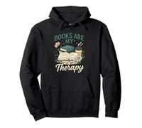 Books Are My Therapy Cozy Book Lover Reading & Coffee Pullover Hoodie, Adult Unisex, Black, Medium