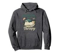 Books Are My Therapy Cozy Book Lover Reading & Coffee Pullover Hoodie, Adult Unisex, Dark Heather Grey, X-Large
