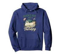 Books Are My Therapy Cozy Book Lover Reading & Coffee Pullover Hoodie, Adult Unisex, Navy Blue, Large