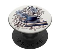 Books Are My Therapy Lover Bookish Librarian Line Art Floral PopSockets Swappable PopGrip
