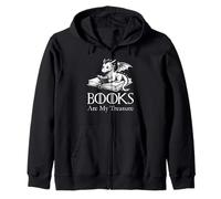 Books Are My Treasure Cute Dragon Reading Design Zip Hoodie