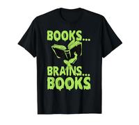 Books Brains Zombie Librarian Bookworm Halloween Value Graphic T-Shirt, Men, Black, XL