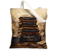 Books Canvas Tote Bag for Women, Vintage Rustic Coffee Cup Glasses N/a Brown Washable Reusable Market Tote Bag Ideas for Sh, Brown, 13x15 Inch
