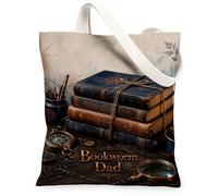 Books Canvas Tote Bag for Women, Vintage Rustic Compass Pens None Brown Washable Reusable Everyday Tote Bag Ideas for Outdo, Brown, 13x15 Inch