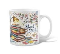 Books Ceramic Coffee Mug, Cozy Fanciful Lamp Coffee Cup Autumn Pastel Novelty Office Drinking Cup with Handle Ideal for Friends Family Lovers Eldership Senior Co-Worker 11 Oz