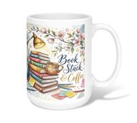 Books Ceramic Coffee Mug, Cozy Fanciful Lamp Coffee Cup Autumn Pastel Novelty Tea Cup with Handle Ideal for Friends Family Lovers Eldership Senior Co-Worker 15 Oz