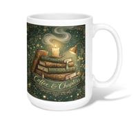 Books Ceramic Coffee Mug, Cozy Vintage Candle Lamp Fall Green Novelty Work Drinking Mugs with Handle Ideal for Friends Family Co-Worker Lovers Eldership Senior 15 Oz