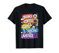 Books Coffee Cats and Social Justice Value Graphic T-Shirt