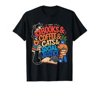 Books Coffee Cats and Social Justice Value Graphic T-Shirt
