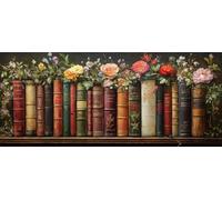 Books Diamond Painting Kits for Adults, Pattern Flower Diamond Art 5D DIY Full Round Drill Gem Crystal Art Kits Crafts for Adults for Home Room Decor, Bedroom Decor, Gifts 30x60 cm -yym26036F