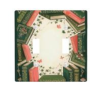 Books Double Light Switch Cover Plate, Vintage Classic Ivy Mushroom Fall Green Plastic Standard Size Toggle Light Switch Cover for New Apartment Home Bedroom Office Decor