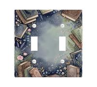 Books Double Light Switch Cover Plate, Vintage Romantic Flowers Leaves Fall Green Plastic Standard Size Wall Switch Plates Accents for Home Living Room Bedroom Bathroom Decor