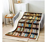 Books Fleece Throw Blanket Kids Vintage Library Bookshelf Plush Blanket for Bed Sofa Students School Sherpa Blanket Breathable Fuzzy Blanket Queen 90x90 Inch