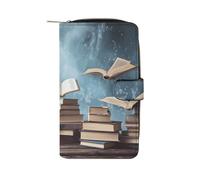 Books in The Sky Long Wallet with Zipper Coin Pocket Card Case Large Capacity Card Organizer Leather Purse