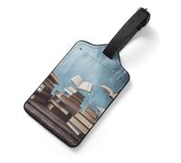Books in The Sky Luggage Tags for Suitcases, PU Leather Travel Baggage Tags with Stainless Steel Loops Privacy Name ID Cards, Waterproof Travel Essentials for Cruise, Airport, Business Trip