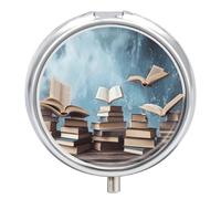 Books in The Sky Pill Box,3 Compartments Round Small Pills Case Moisture-Proof Portable Pill Container for Travel Vitamins Fish Oil Supplements