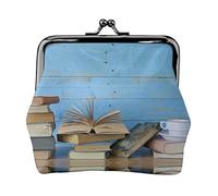 Books in The Sky Print Small Coin Purse Kiss-Lock Leather Pouch Change Wallet Gifts for Men Women