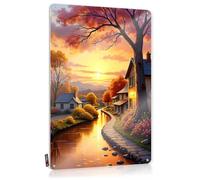 Books Inappropriate Decorations - Sunset Serenity: A Village Reflecting In Warm Light Rustic Wall Art Nice Easy Hang For Garage(20X30CM)