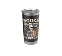 Books Make Me Happy You Not So Much Skeleton Reading Stainless Steel Insulated Tumbler