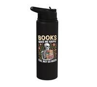 Books Make Me Happy You Not So Much Skeleton Reading Stainless Steel Insulated Water Bottle