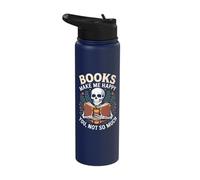 Books Make Me Happy You Not So Much Skeleton Reading Stainless Steel Insulated Water Bottle