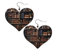 Books on the Bookshelf Leather Earrings for Women Heart Earring Lightweight Dangle Earrings Jewelry Gifts