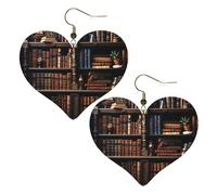 Books on the Bookshelf Leather Earrings for Women Heart Earring Lightweight Dangle Earrings Jewelry Gifts