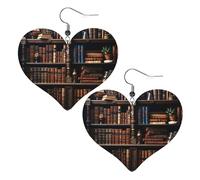 Books on the Bookshelf Leather Earrings for Women Heart Earring Lightweight Dangle Earrings Jewelry Gifts, One Size, No Gemstone