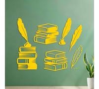 Books Pen Writer Reading Library Engraving Stickers Do not Damage the wall Surface 54.6x67.3cm Yellow
