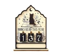 Books Read Counter - Cat Theme Wooden 13.7x18.2cm | Up To 999 Annual Book Progress Display | Decorative Desk Shelf Library Accent | Reading Challenge Tool For Teachers Students | Chris