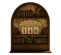 Books Read Counter - Wooden Tabletop Decoration for Literary Goals | Tracker Display Sign with Progress Sliders, Yearly Milestone Marker, Novelty Library Ornament for Shelf Nook