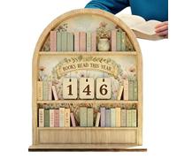 Books Read Counter - Wooden Tabletop Decoration for Literary Goals | Tracker Display Sign with Progress Sliders, Yearly Milestone Marker, Novelty Library Ornament for Shelf Nook