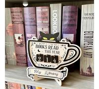 Books Read This Year Counter, Cute Cat Wooden Book Counter Sign, Reading Tracker Sign for Bookshelf Decor, Gifts for Book Lovers Women Readers, Home Library Essentials