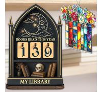 Books Read This Year Counter, Fantasy Book Tracker Sign for Home Library Decor, Bookworm Gift for Women, Teachers, Writers, Gothic Readers, Bookshelf Accessories with Book Suncatcher Ornament FF815