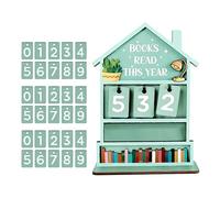 Books Read This Year Counter, Manual Rustic Wooden Bookmark Tracker, Book Counting Sign for Desk, Home Office, Study and
