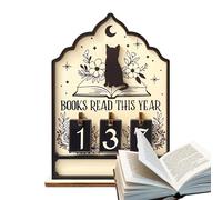 Books Read This Year Sign - 13x3x18cm Counter Decor, Wooden Cat Theme Tracker, Up to 999 Reading Tally Display Book Lovers | Library Shelf Desk Sign for Christmas Bathroom Counter Readers