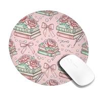 Books Small Mouse Pad, Romantic Vintage Peonies Bows N/a Peach Round Rubber Smooth Portable Cloth Mousepad Accessories for Office Home Computer Laptop Round 8x8 Inch