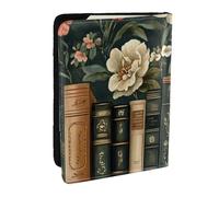 Books Stand Among The Flowers Printed Passport Holder,Travel Pu Leather Passport Cover Case Organiser for Men Women,6.5 Inch