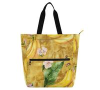 Books Totes Book Bag for Kids Students Adults, Art Bananas Fruit Gold Waterproof Child Book Tote Resuable Grocery Bag Handbag for School Work Travel Rainbow