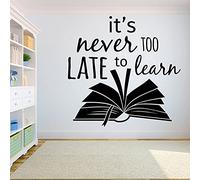 Books Wall Decal It's Never Too Late to Learn Motivation Quotes School Eon Reading Room Library Decor Vinyl Stickers 56x56cm