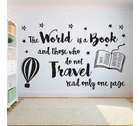 Books Wall Decals Quote World is A Book Library Bookstore Reading Room Decoration Stickers Vinyl Children's Room Decoration Mural 89X57Cm