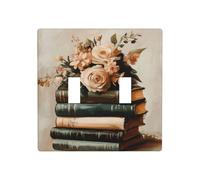 Books with Flowers Vintage Cottagecore Double Gang Toggle Light Cover Wall Plate Switch Decor Standard Size - 11.4x11.4cm