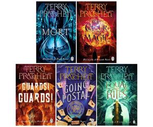 BOOKS4PEOPLE Terry Pratchett Discworld Novels Series 5 Books Collection Box Set (The Colour Of Magic, Equal Rites, Mort, Guards Guards & Going