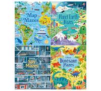 BOOKS4PEOPLE Usborne Mazes Series 4 Books Set (Maps, Planet Earth, Spy, Dinosaur)