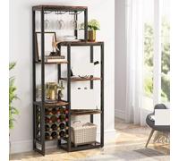 Bookshelf 5-Tier Freestanding Floor Wine Rack with Glass and Wine Storage Rustic Brown 80x30x175cm