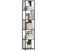 Bookshelf 5-Tier Grey MDF with Black Steel Frame 33.5x30x165cm Modern Open Rack