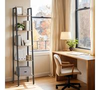 Bookshelf, 5-Tier Narrow Book Shelf, Ladder Shelf for Home Office, Camel Brown + Black