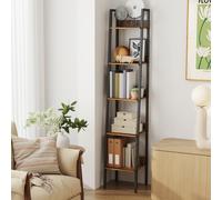 Bookshelf, 5-Tier Narrow Book Shelf, Ladder Shelf for Home Office, Rustic Brown + Black